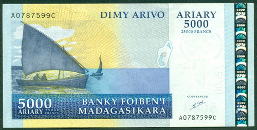 Madagascar Billete 5000 Ariary 2003 #84 Ecx Muy Escaso