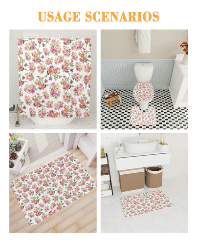 4pcscortina De Ducha Con Diseño De Flores Y Hojas