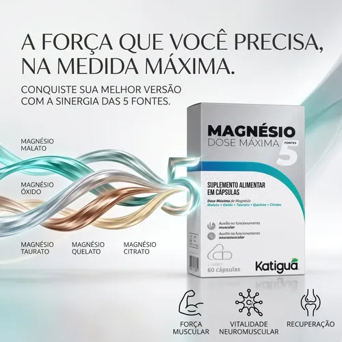Kit 2 Magnésio Dose Máxima 5 Fontes 60 Capsulas - Katigua