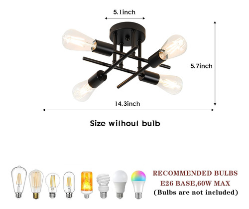Lámpara De Techo Para Cocina Y Sala De Estar 4 Luces E26