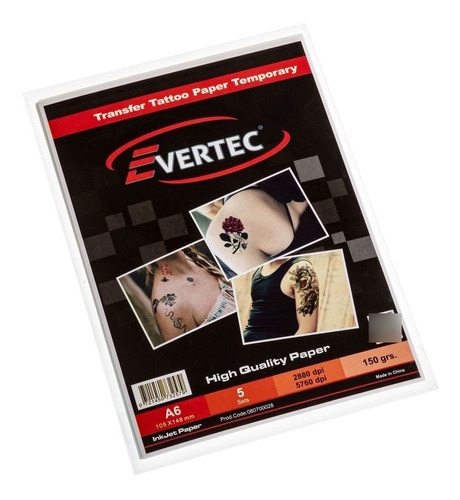 Evertec Papel Transfer Tatuajes Temporales A6 5hojas 150gr T