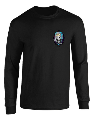 Camibuso Negro Camiseta Manga Larga Jack Esqueleto Pecho.m2