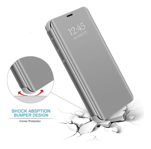 Funda Para Samsung A16 Clear View + Vidrio Full 9d C/huella Plateado