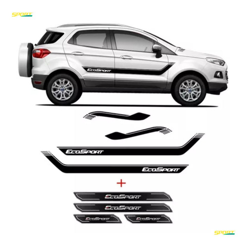 Kit Faixa Lateral Capô Ecosport + Soleira Da Porta Resinada