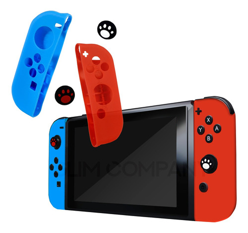 Funda Silicon Para Joy-con Nintendo Switch Goma Thumb Stick Color Azul/rojo