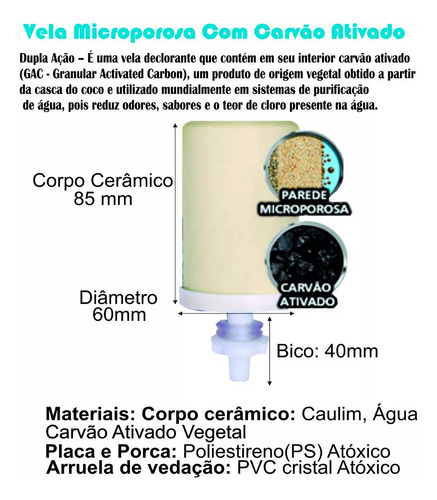 Kit 6 Velas Para Filtro De Barro Com Carvão Ativado Oasis