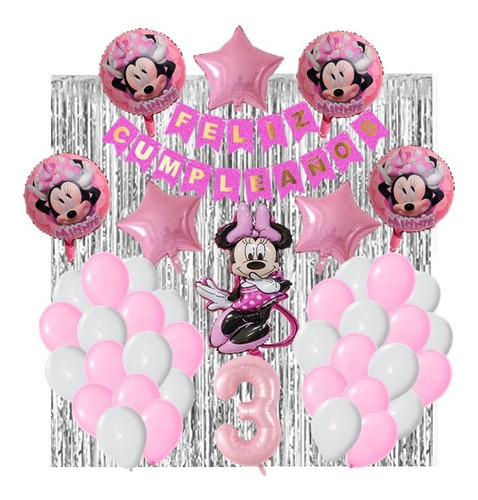 Cortinas-banderin Feliz Cumpleaños-globos Minnie Mouse #03