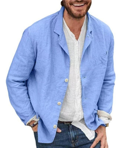 Traje De Lino Fino Hombre Color Sólido Chaqueta Manga Larga