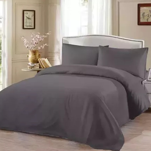 Juego De Sabanas Ultra Soft Lisas 300 Hilos 1 1/2 Plazas Gris Oscuro
