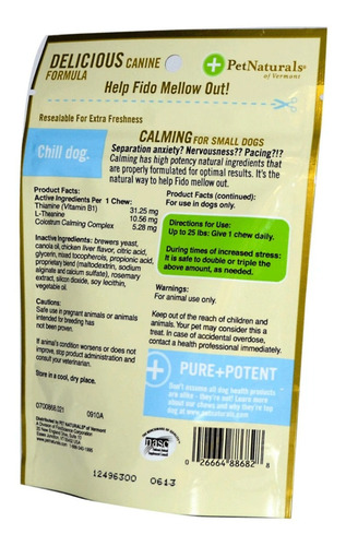 Imagen 2 de 5 de Calmantes Para Perros Chicos Pet Naturals 21 Masticables