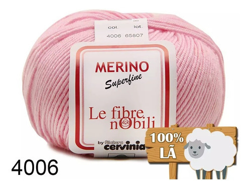 Lã Merino Cervinia 50g 158mts 100% Lã Crochê E Tricô Cor Rosa-bebê