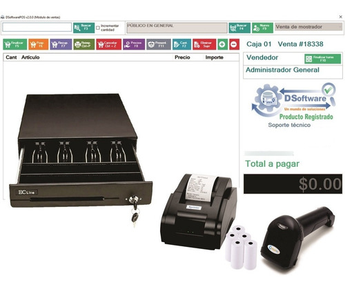 Kit Punto Venta Miniprinter Lector Código Barra Cajón Dinero