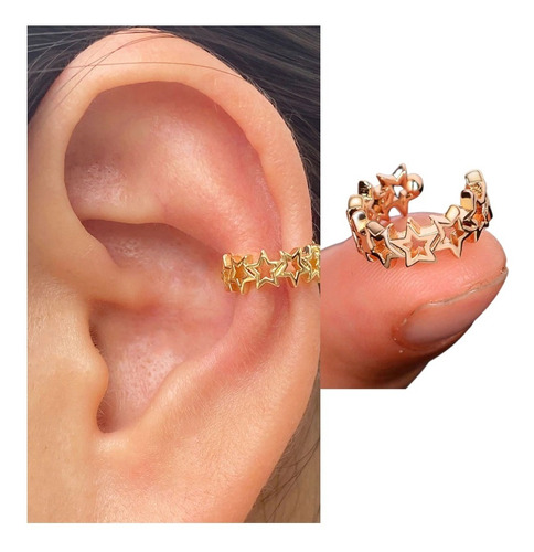 Aretes Mujer Ear Cuff Solitario Ear Cuff Estrellas Doradas