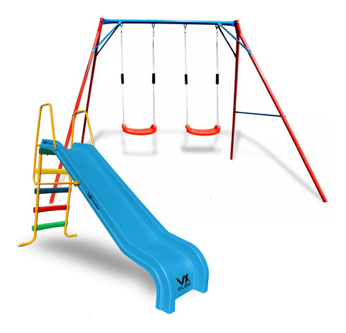 Tobogan Infantil 4 Escalones Pvc + Portico Hamacas Vxplay