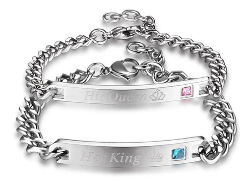 2 Pulseras King & Queen Esclavas Acero Inox Amor A Distancia