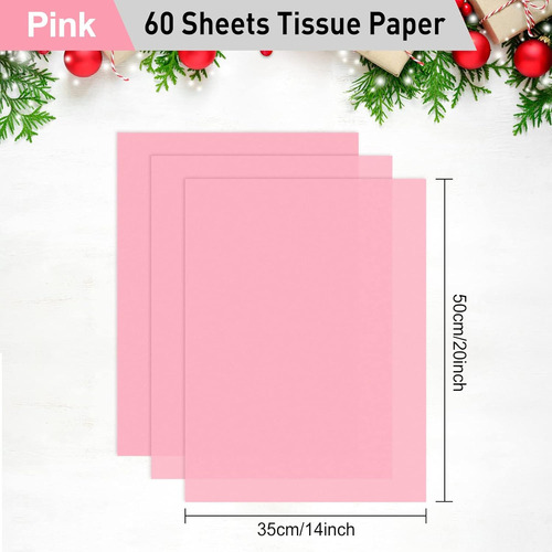 Neburora Papel De Seda Rosa Para Bolsas De Regalo, 60 Hojas
