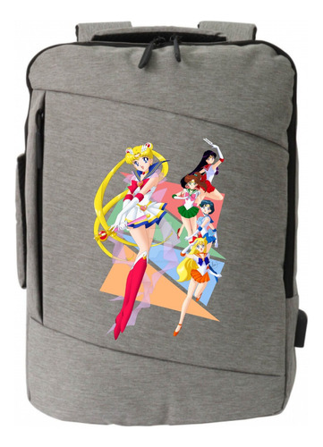 Morral Espalda Sailor Moon Maleta Portafolio Serie Gris