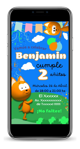 Invitacion Tarjeta Virtual El Gatito Koté Cumpleaños