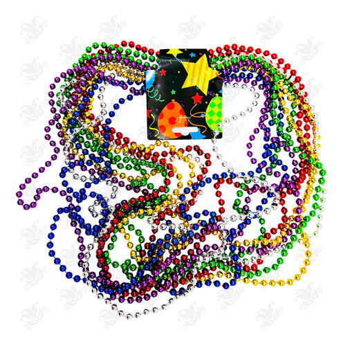 12pz Collar Cadena Bolas Multicolor Colores Fiesta Festejo