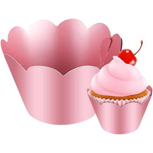 12 Unidades - Saia Para Cupcake - Rosa Metalizada 