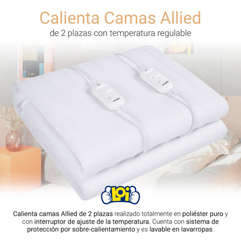 Imagen 2 de 4 de Calienta Camas Allied 2 Plaza 2 Controles De Temperatura Loi