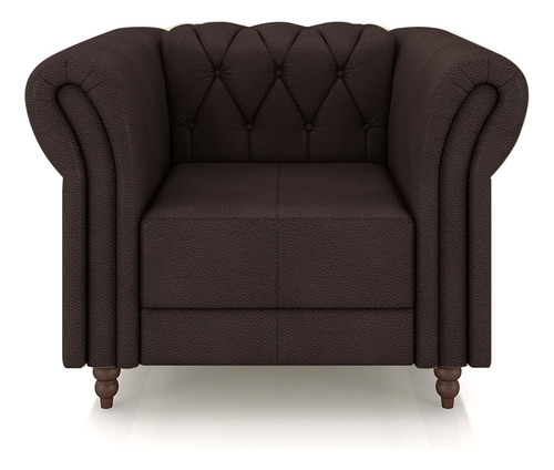 Conjunto 1 Sofá 180 E 2 Poltronas Chesterfield Couro Marrom