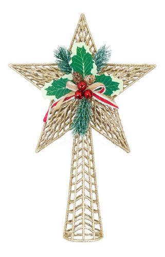Estrela Glitter Dourada Topo Árvore Natal Pinheiro 36cm
