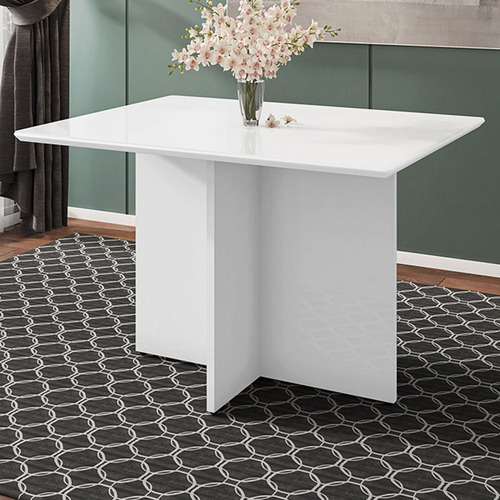 Mesa De Madeira Lisboa Com Tampo De Vidro Branco 050517 -
