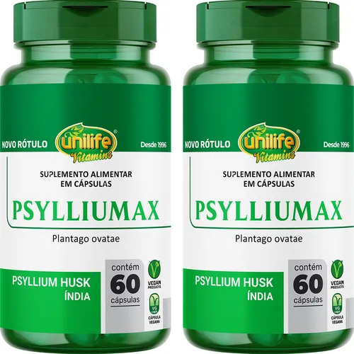 2x Psyllium Max - 60 Cápsulas 550mg - Unilife Vitamins