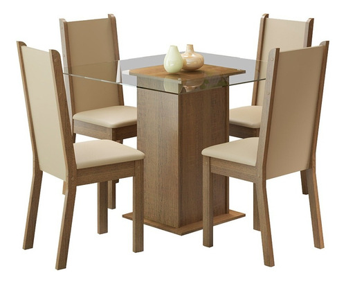 Juego De Comedor 4 Sillas/mesa Living De Vidrio Tapizado Rus Color Marrón Diseño de la tela de las sillas Liso