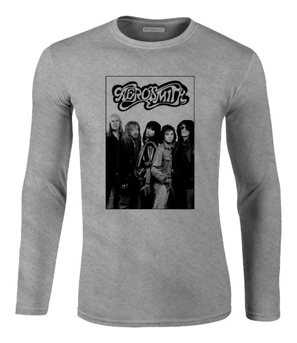 Camiseta Manga Larga Aerosmith Integrantes En Negro Rock Ikl