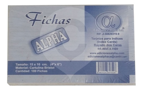 Fichas Mediana Alpha 15x10cm 4x6  Paqx100