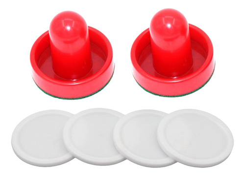 2 Empujadores De Air Hockey Y 4 Discos De Air Putter Rojo
