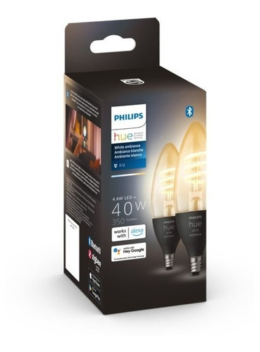 Pack X2 Focos Inteligentes Phillips Hue E12 4.4w Led