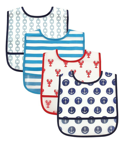 Baberos Impermeables Bolsillo 4pz Luvable Friends Nautical Color Azul Talla 3 M