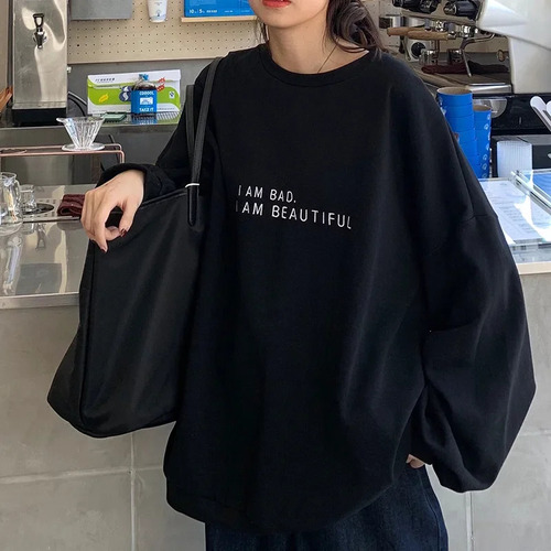 Sudadera Holgada De Manga Larga Con Cuello Redondo Y Estampa