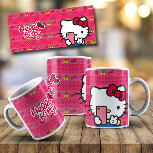 Tazas Sublimada Diseño Hello Kitty Celular Selfi. De 325ml.