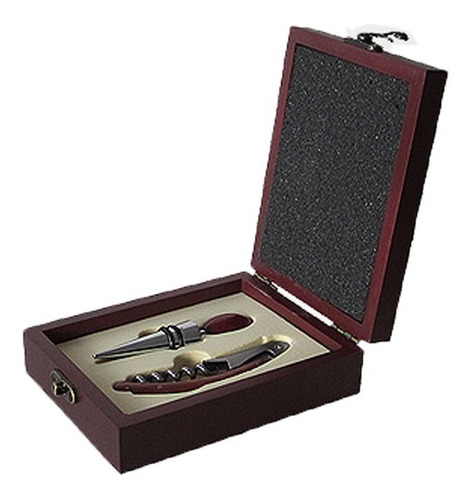 Set Kit De Vino 2 Piezas Destapador+tapon En Caja De Madera 