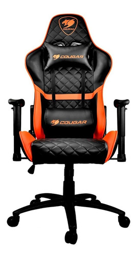 Silla de escritorio Cougar Armor One gamer ergonómica  negra y naranja con tapizado de cuero sintético