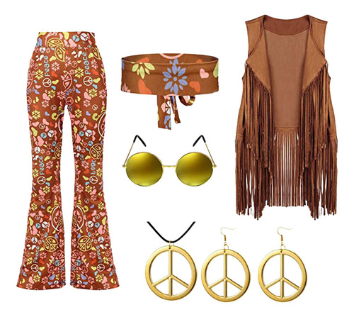 Conjunto De Disfraz De Hippie, Accesorios De Ropa Para Mujer