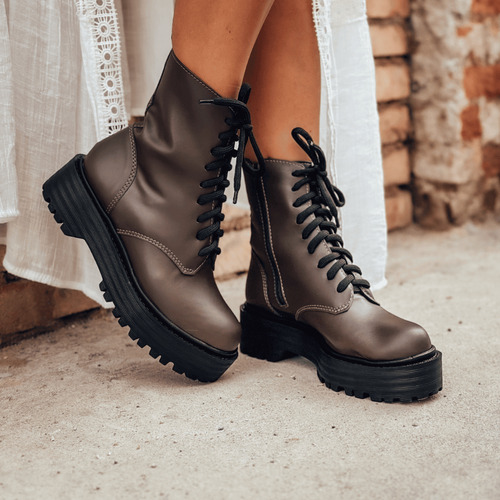 Bota Coturno Feminino Box Tratorado Cadarço E Zíper Not-me