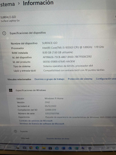 Computadora Portátil Microsoft Surface Laptop Go 1tb (Reacondicionado)
