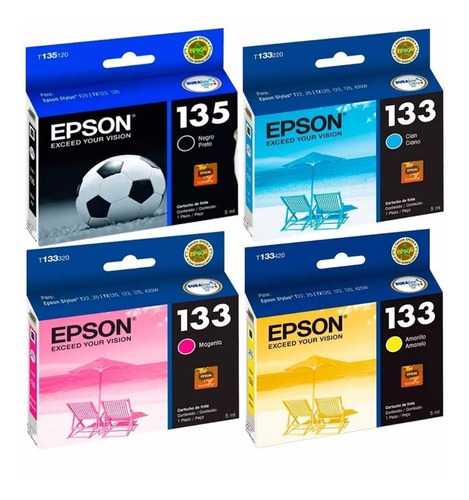 Cartucho Epson T135 Negro + T133 Colores T25 Tx125 Tx135 Cuo