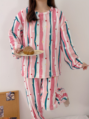 Conjunto De Pijama De Lana De Invierno Para Mujer, Ropa De D
