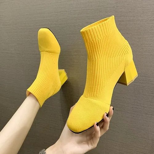 Botas Elásticas Tipo Calcetín Para Mujer, Zapatos De Tacón C