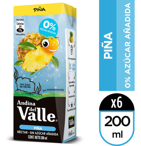 Jugo Del Valle Sin Azúcar Añadida Piña 200 Ml X6 Cajitas