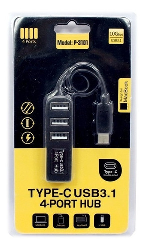 Imagen 2 de 8 de Hub Con Conector Tipo C Usb 3.1 4 Puertos