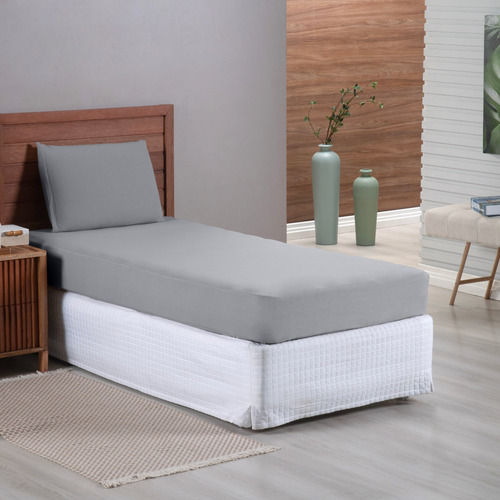 Jogo De Cama Solteiro Lençol 02 Pçs C/ Elástico Malha 100% Algodão Fio 30/1 Penteado Cinza