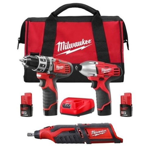 Kit Atornillador + Llave Impacto + Amoladora 12v Milwaukee