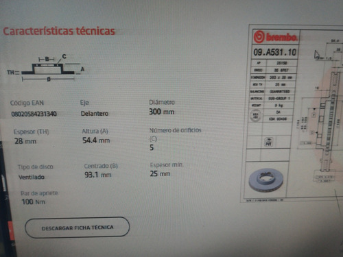 Disco De Freno Delantero Ford Transit 2.2 ,2007-2013 -300mm